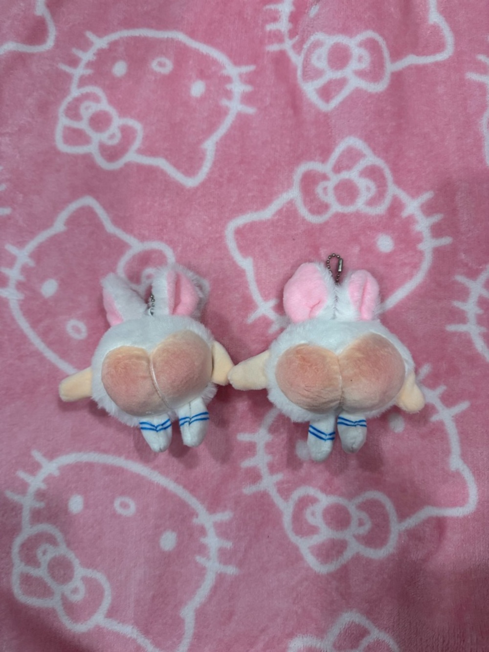 Cute Peach Bunny Plush Keychains - set of 2